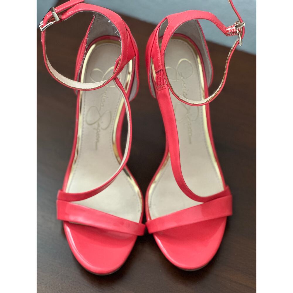 Jessica Simpson Hot Pink Patent T-Strap Stiletto Heels Ankle Strap 7M